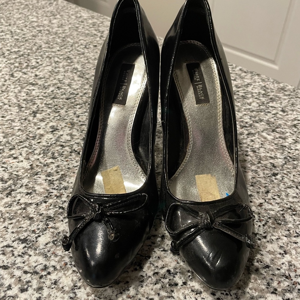 Black House White Market Leather Heels with Bow tie
